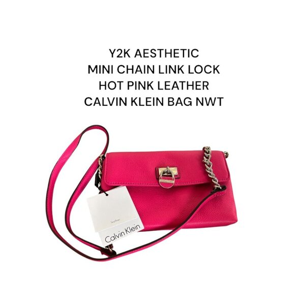 Y2K AESTHETIC HOT PINK LEATHER CHAIN LOCK LINK CALVIN KLEIN SHOULDER BAG NWT - Picture 1 of 5